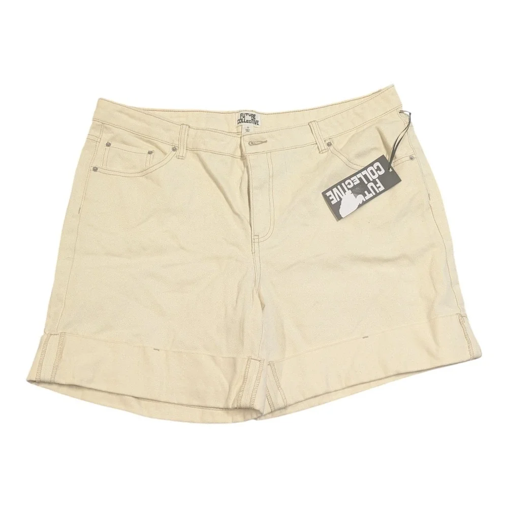 Bbc. Women's Mid-Rise Wide Cuff Baggy Denim Shorts - Cream 16 (Missing‎ Button)